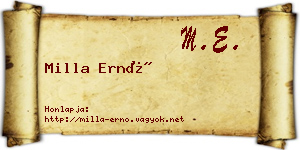Milla Ernő névjegykártya